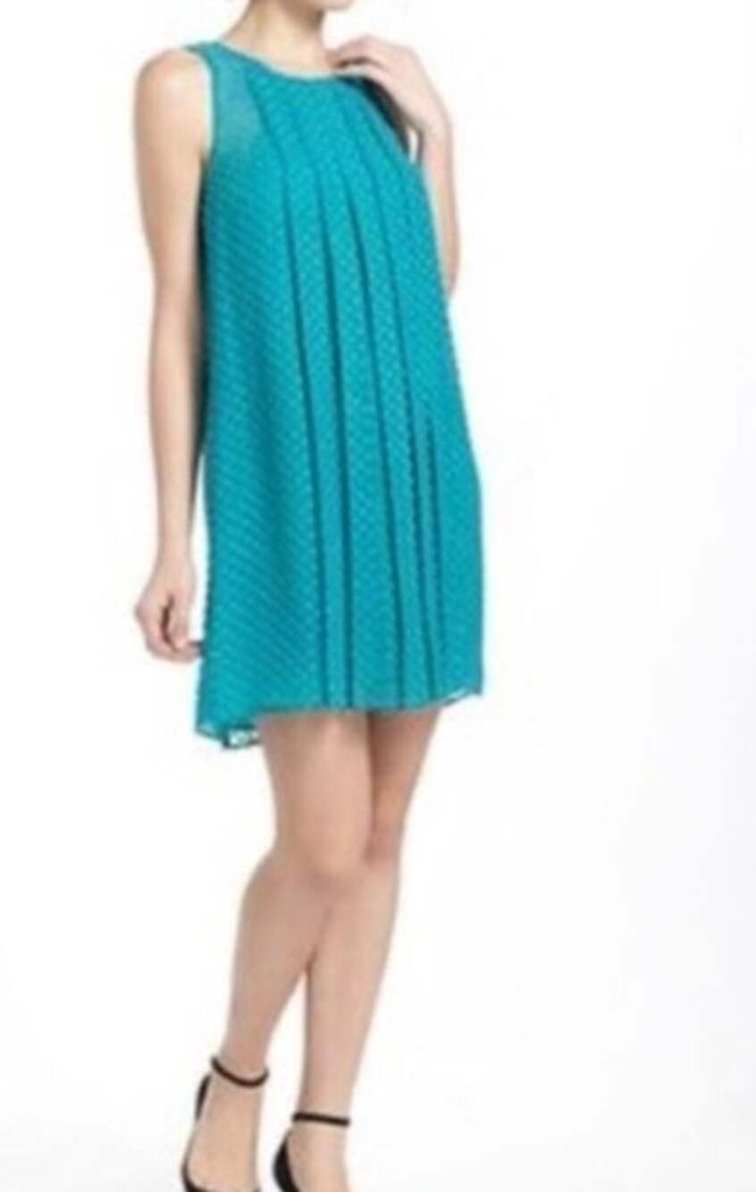 SACHIN + BABI Dress Size 0 Silk Cotton Mini Lined Green Blue Dots Shift